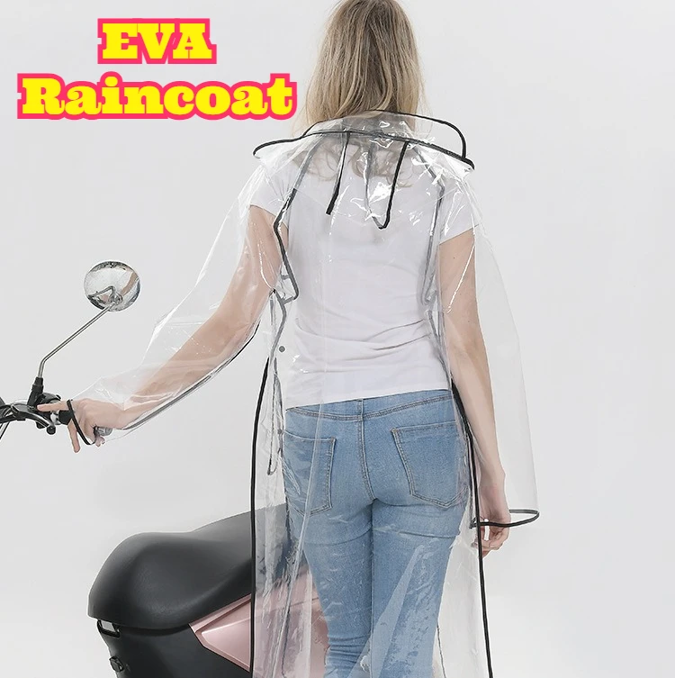Waterproof Cycling Commute - 투명 EVA 벨트형 롱 레인코트 트림